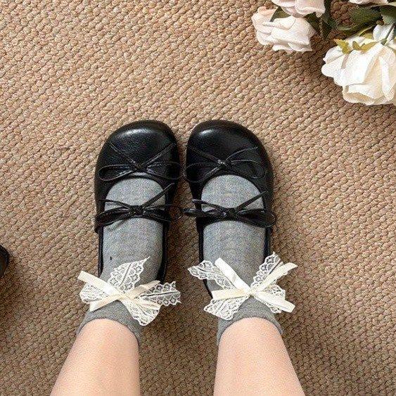 Französische Schleife Mary Jane Schuhe späte Abendbrise flach Ballerinas Frühling neu mit Rock einzelne Schuhe