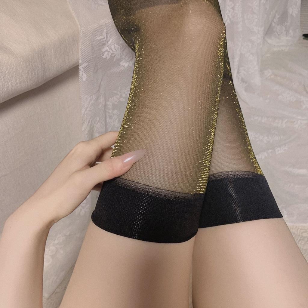 Sexy stockings Sexy pearlescent sexy socks High tube socks Gypsy silver silk bright stockings Black stockings
