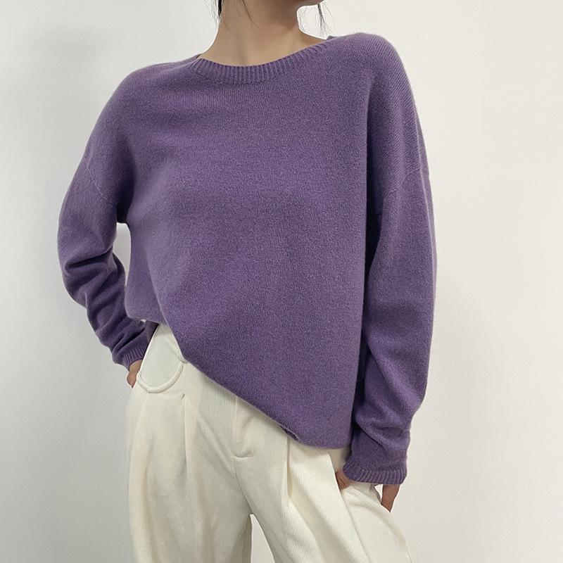 Women's 100% Pure Wool Seamless Sweater - Loose & Slim Fit, Round Neck, Perfect for Autumn & Winter