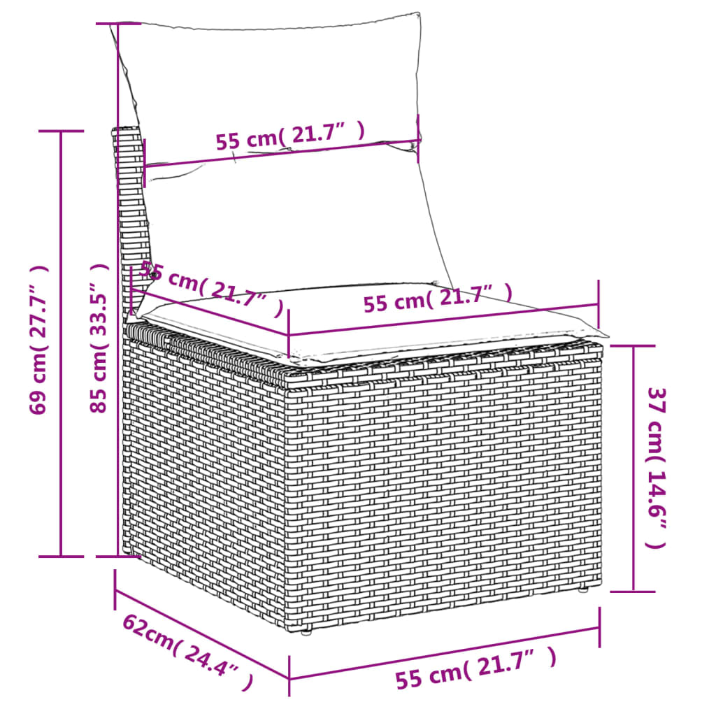 Vidaxl 13-Cz. Garden Furniture Set With Cushions, Grey, Poly Rattan