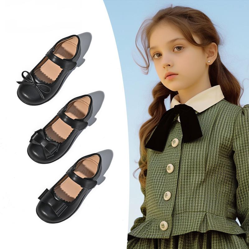 New Girls Black Leather Shoes Children's Wedding Patent Leather Princess Kids Student School Shoe Flat Fashion Shoe