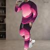 Men Plus Size Printed Round Neck Long Sleeve Top Cuffed Pants Two Piece Set