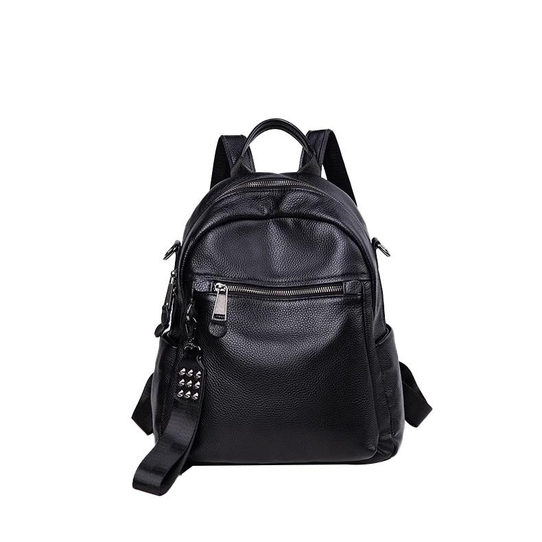 Black Pebbled Leather Backpack - Large Capacity Travel Backpack for Women чёрный