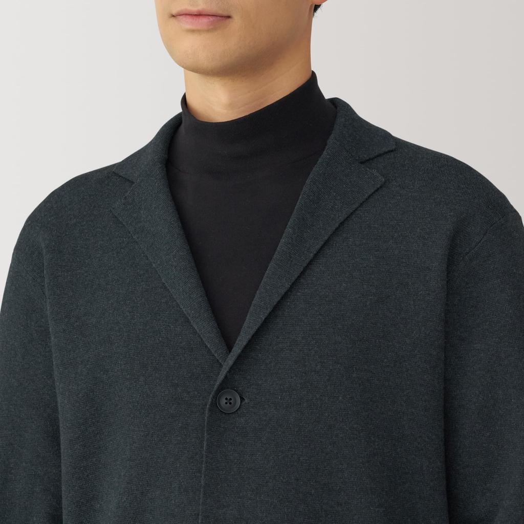 MUJI Pralny dzianinowy kardigan z prążkami Milan, Ciemny, Rozmiar AA0R0A4A, Męski, Szary, L,