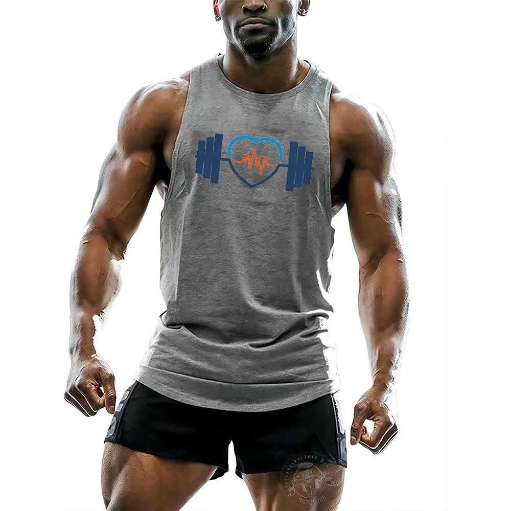 Y2k Gym Sport Style Shirt Vest Tops Summer Men Comfortable Breathable Sport Sleeveless Vest Barbell Print Tops Brand New