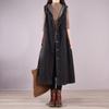 Gilet Lungo di Jeans con Cappuccio da Donna Senza Maniche Bottoni Vestibilità Larga Casual