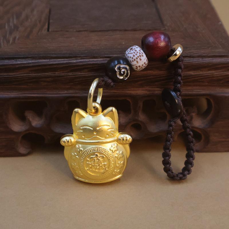 Vintage Pure Handmade Lucky Cat Car Keychain For Women Men Creative Chinese Style Pendant Keychain Backpack Decoration Gifts