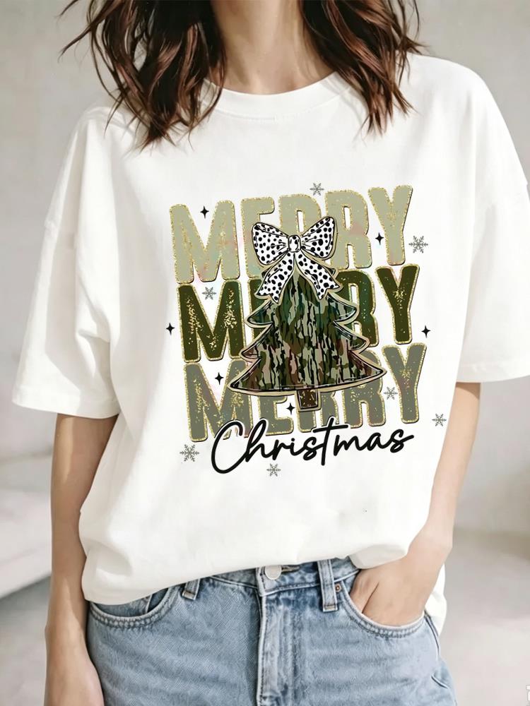 (Asian Size) cute holiday Christmas Festival Tee Clothing New Year T Shirt Women Fashion Top Print Woman Short Sleeve Graphic T-shirts