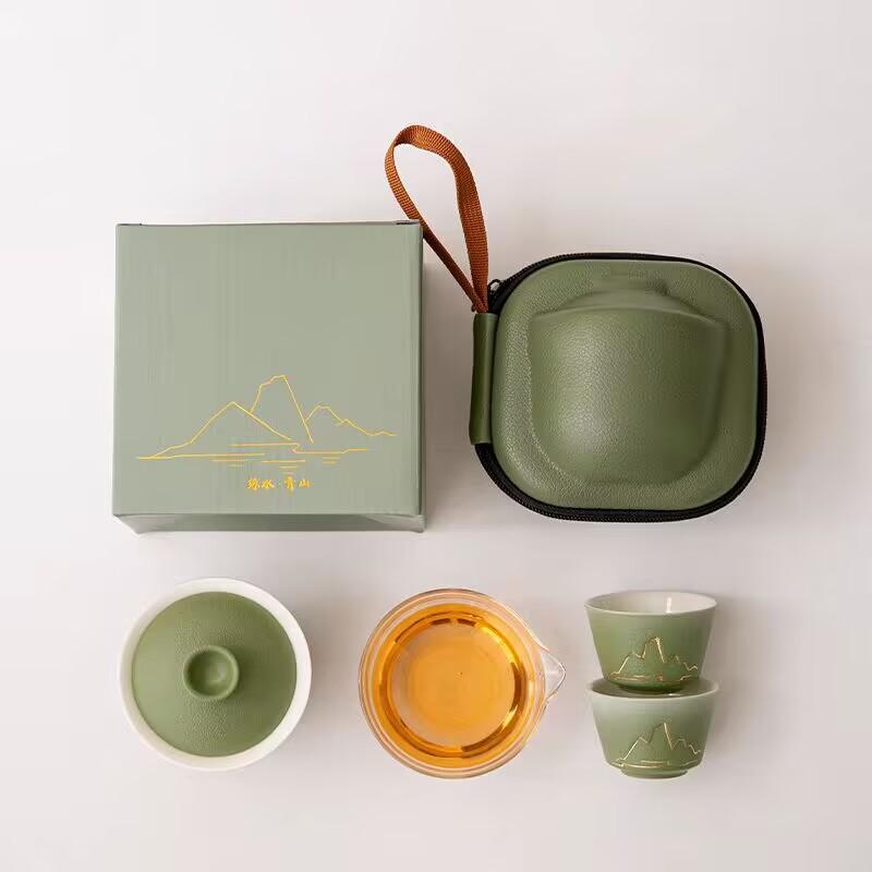Portable Cover Bowl Travel Tea Set, One Pot And Two Cups, Go Out Outdoors To Make Tea With You, Express Guest Cup, Dragon Boat Festival Gift