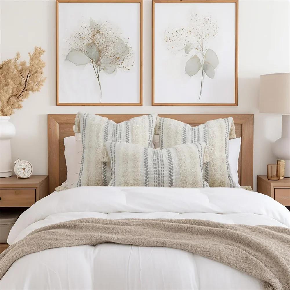 Homaxy Bohemia Pillow Case 50x50 For Sofa Pillow Cover Striped Tassel Decor Cushion Cover Furry Boho Pillowcase Aesthetic 45x45