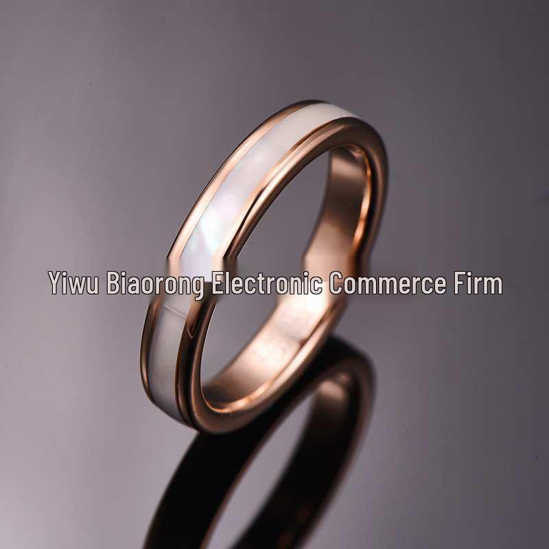 Dámský prsten z wolframové oceli s 4mm intarzií z bílé perleti v barvě růžového zlata, velikost US 5-10