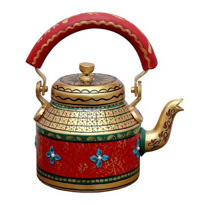 Hand Painted Designer Aluminium Kettle for Tea/Coffee, Home Decor& Gift Purpose. Capacity 1 L, Size 8.5"x5.5"x8.5"