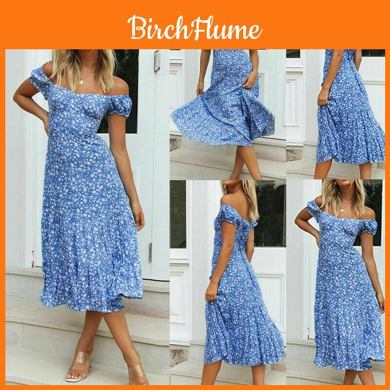 Vibrant Women's Boho Floral Off Shoulder Long Dress Perfect For Summer Beach Days