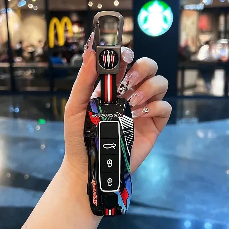 3 4 Bottons Racing Style Metal Car Key Case Fob Cover for Porsche Boxster Cayman Panamera Cayenne Macan 718 911 Taycan