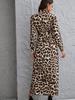 2026 Stylish Leopard Print Lapel Dress for Women with Belted Waist and Slit