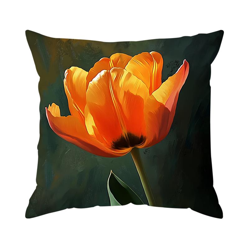 1 Pc Elegant Tulip Flower Polyester Throw Pillow Cover Sofa Couch Art Painting For Living Room Cushion Cover Modern Home Decor