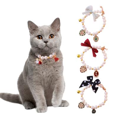 Elegantes Haustierhalsband mit Glöckchen und Schleife, atmungsaktiv, zum Anziehen, Gothic-Kunstperle