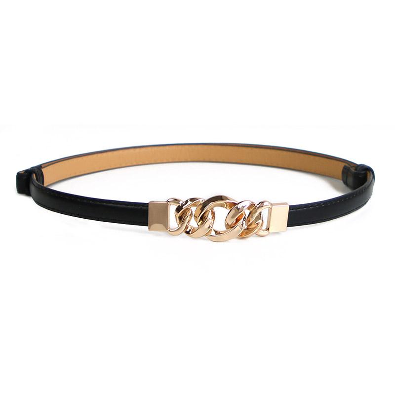 Metal Chain Buckle Belt For Women Lady Solid Color Thin PU Leather Adjustable Straps Jeans Pants Wild Decorative Waistband
