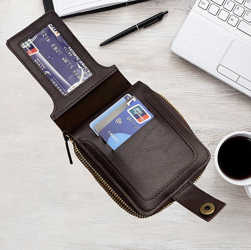 Vintage Horizontal Zipper Men's Wallet Short Card Holder Leather Bifold Wallet Genuine Leather Business Casual Multi-Function Wallet