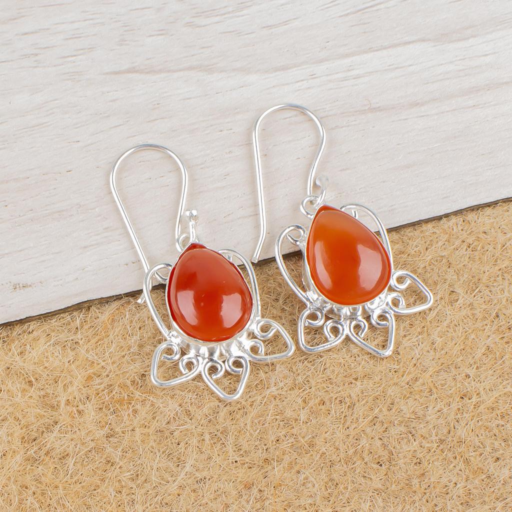 Carnelian 925 Solid Sterling Silver Earrings, Handmade Gemstone Earrings Jewelry, Gifts For Wife Brand New Earrings