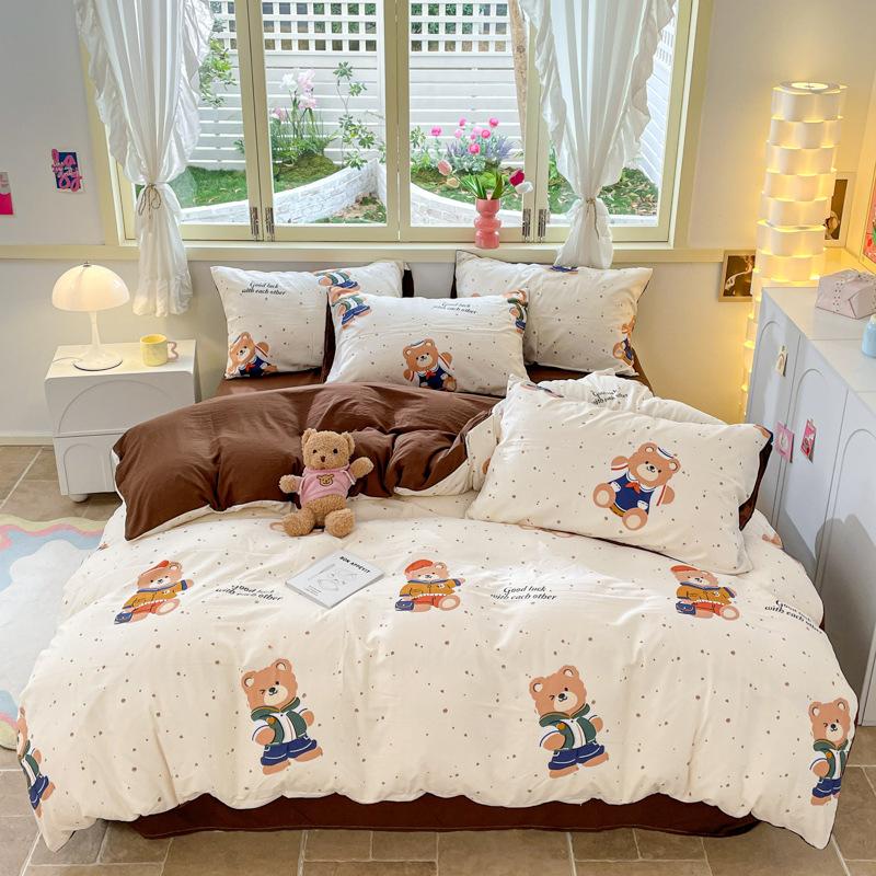 Girl Heart Fresh Small Floral Bedding Four-piece Set Washed Cotton Dormitory Bed Single Three-piece Set