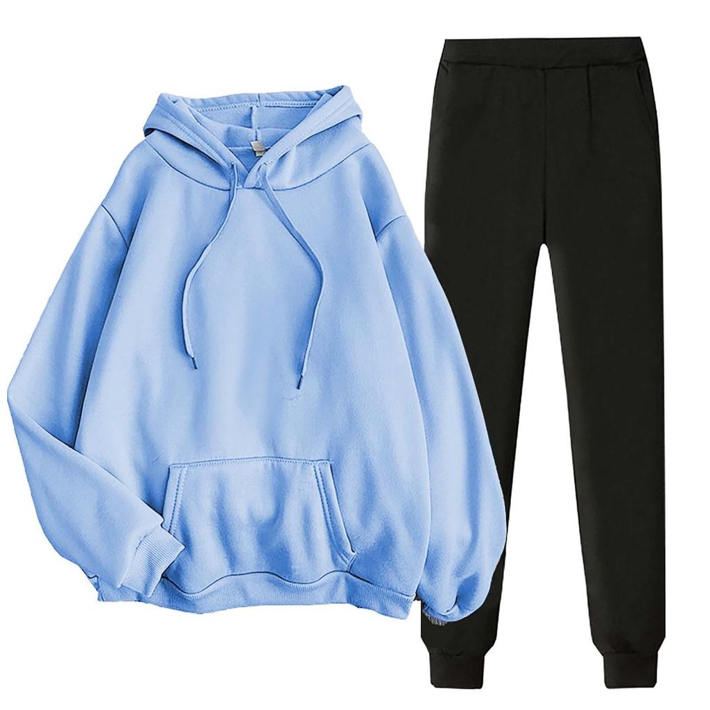 Women's Two-piece Casual Solid Color Ribbed Long Sleeved Sweatshirt And Pants Set