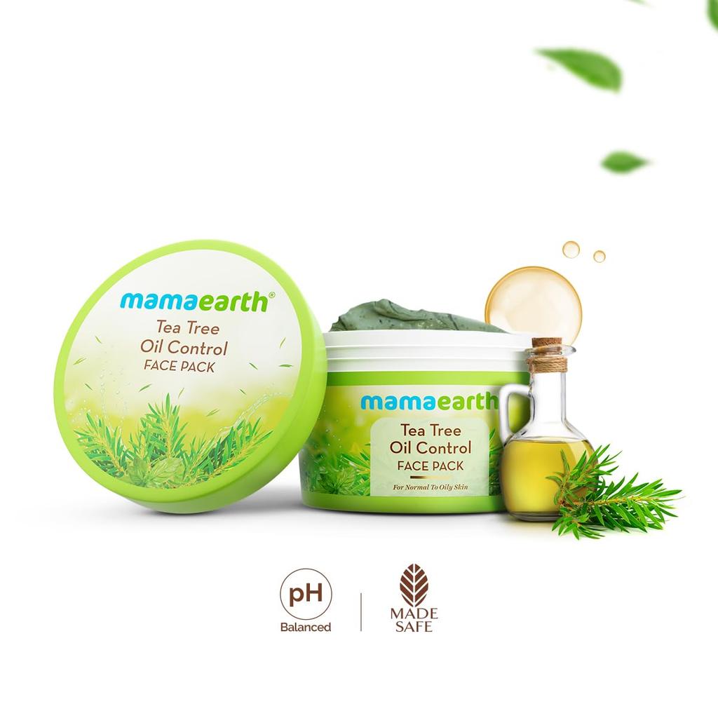 Mamaearth Tea Tree Oil Control Face Pack For Oily Skin 200G Clay Mask Clears Pores Reduces Acne DIY Texture No Harmful Chemicals