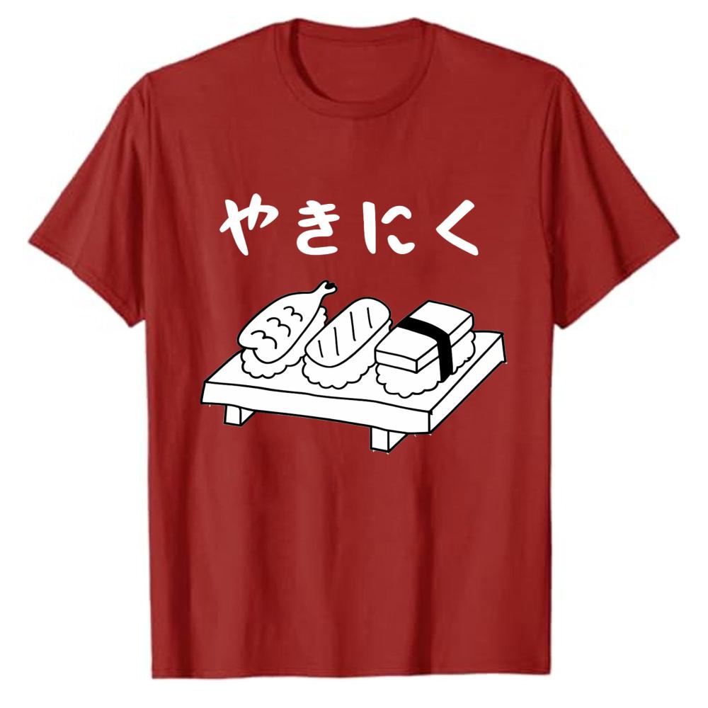 Funny Japanese Sushi Illustration TShirt Crew Neck Short Sleeve Regular Tops Oneck Ropa Hombre Streetwear Cotton Tee Tops