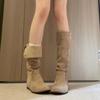 Women's boots tall tube fashion wear inner height increase retro fold two piles of boots women's boots autumn and winter thin new models