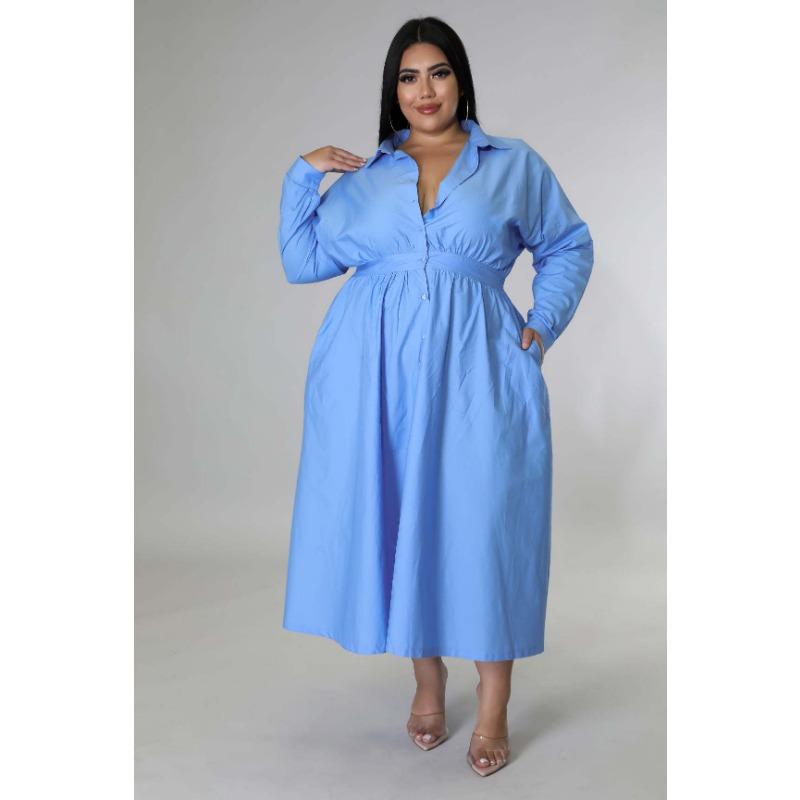 Платье-рубашка большого размера для женщин с длинным рукавом — фото 12