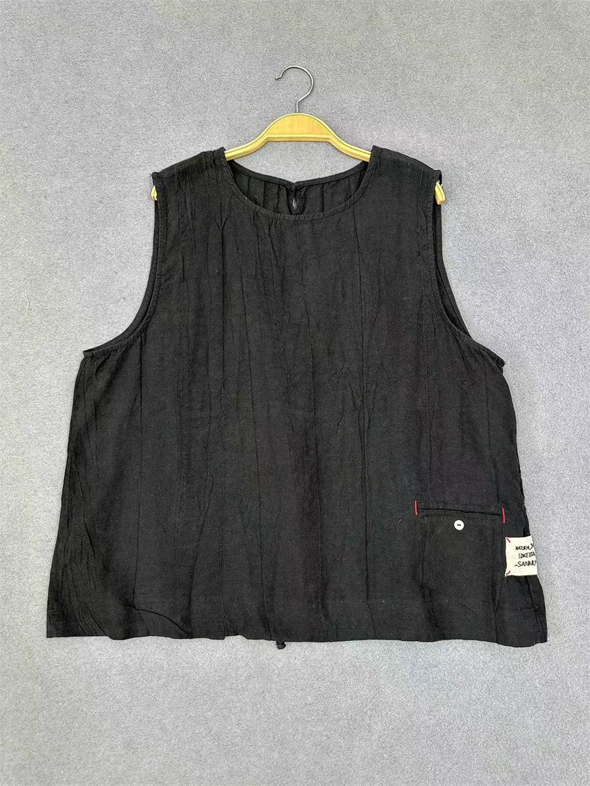 

Летние жилеты Johnature Fried-color Vintage, японские повседневные свободные многослойные женские жилеты без рукавов со шнуровкой One Size чёрный