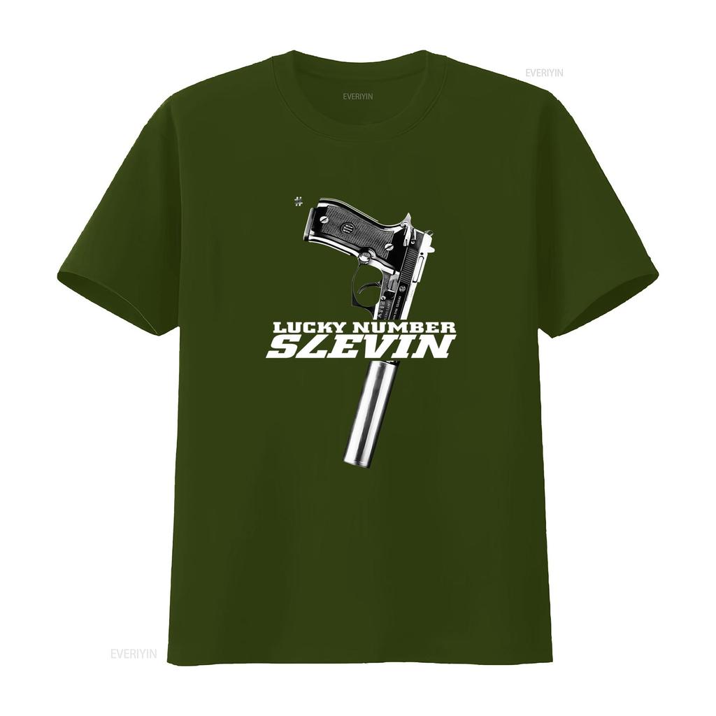 Lucky Number Slevin Cult Movie Inspired T Shirt with Gun Print Design for Men vintage Washed Unisex Breathable