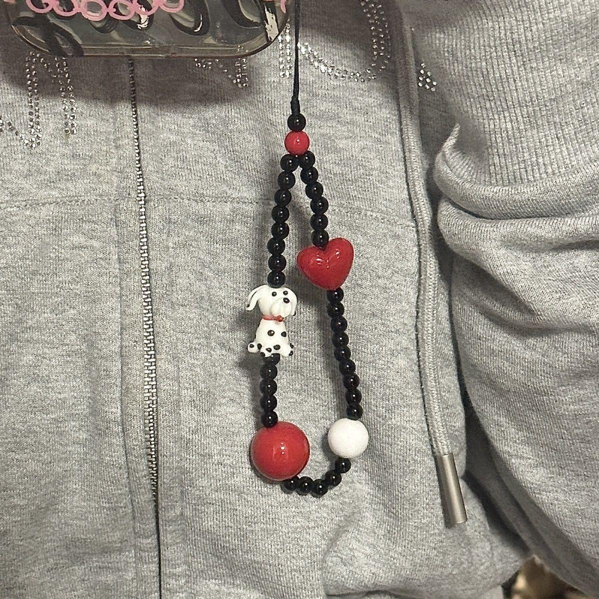 

Original Ins Korea Pot Dog Phone Strap Lanyard Cute Kawaii Red Bead Pendant Cases For iPhone 11 CCD Camera Books New