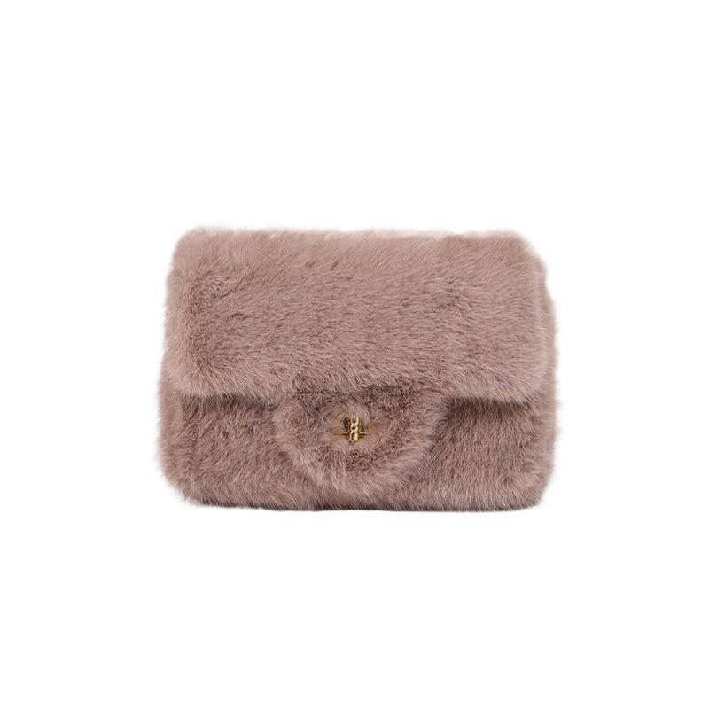 New Autumn and Winter Fluffy Square Bag Women's Foreign Style Plush Lock Shoulder Bag Versatile Fluffy Bag Chain Messenger Bag