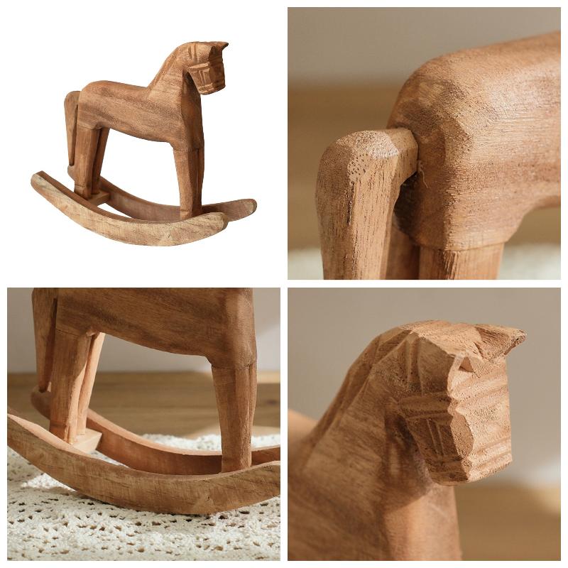 Creative Hand Carved Wooden Horse Series Retro Style Rocking Horse Desktop Decoration Ornament For Friends Commemorative Gift