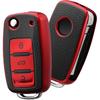 ELOHEI for VW Key Fob Cover, Premium Soft TPU 361 Degree Full Protection for VW Volkswagen Jetta Beetle Tiguan Passat Golf MK6 Polo 3 Buttons(Leather