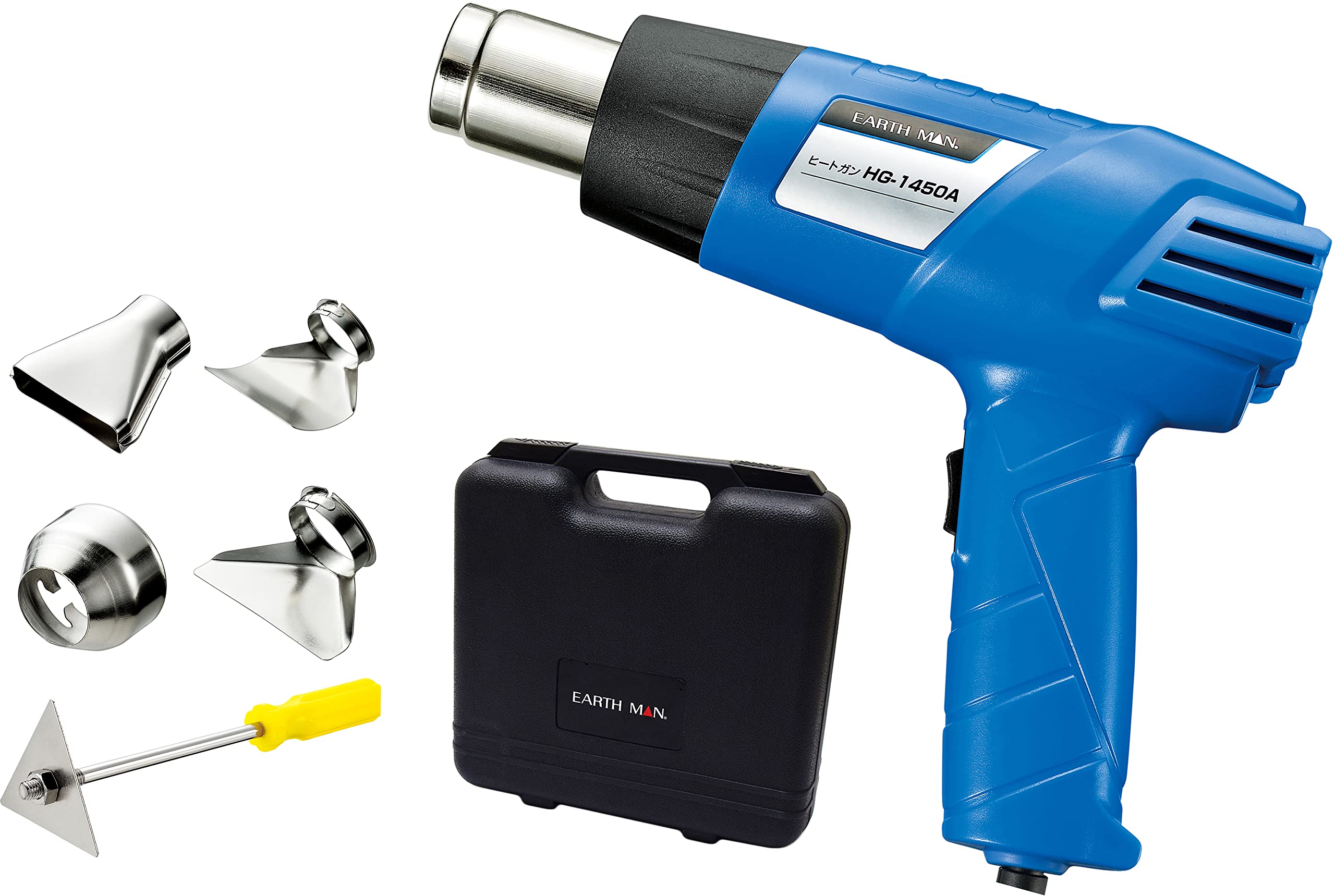 

Takagi EARTH MAN Heat Включает Широкий Диапазон Регулируемой Температуры и для Усадки Краски Автомобильной Пленки и Пистолет, Компактный, Насадки, Воздушный поток, Обертывание, синий