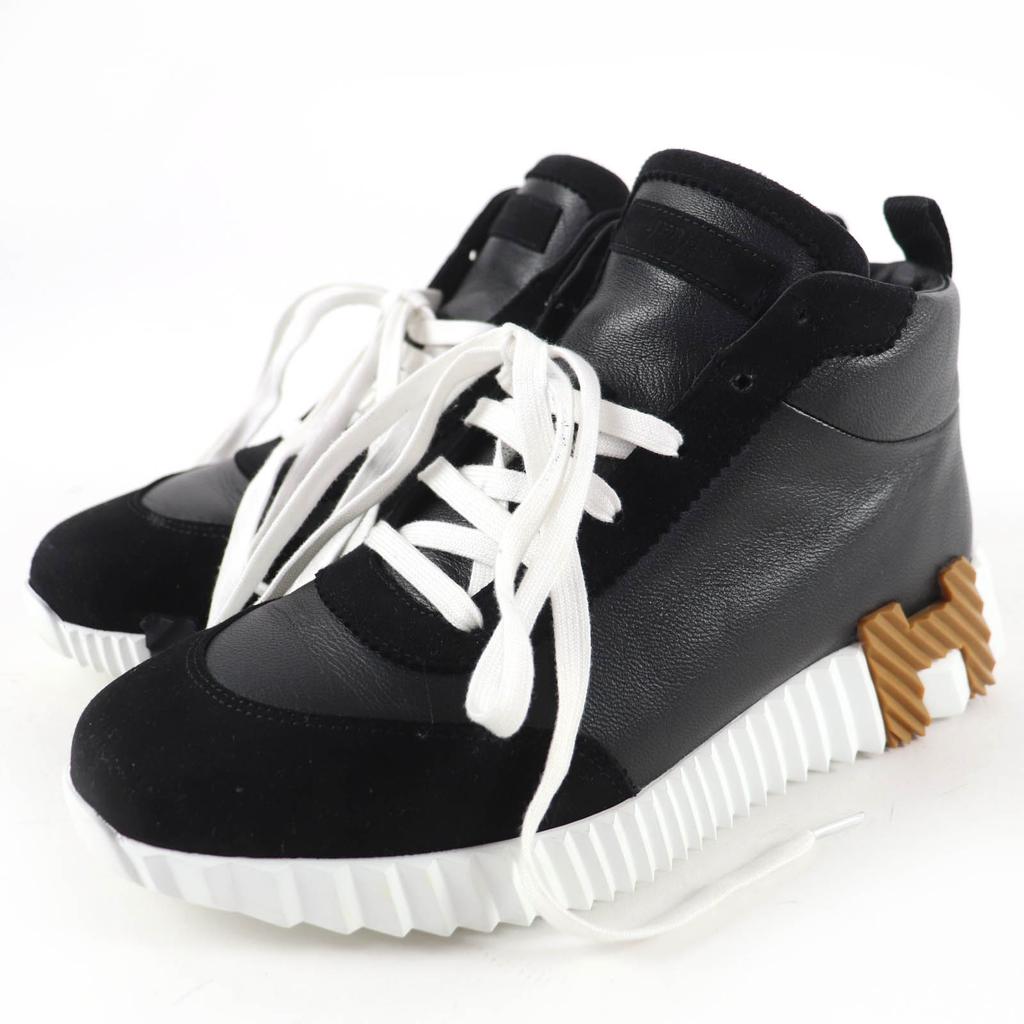 Great HERMES High cut sneakers hip hop H logo lace-up leather black Women 37 Used