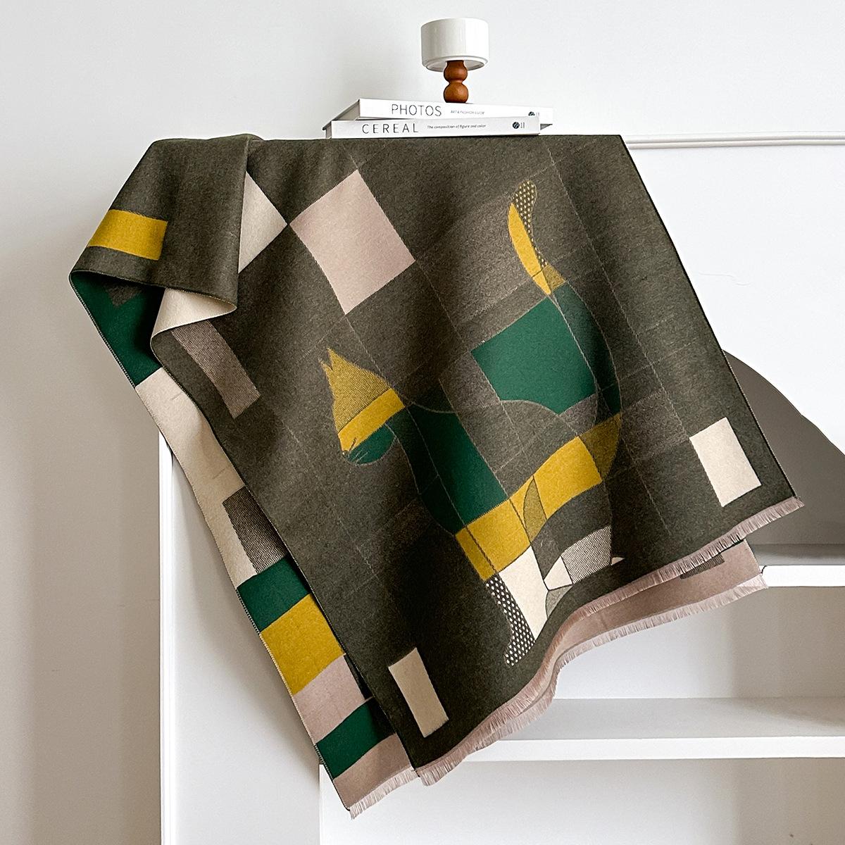 

Женский трендовый премиальный темпераментный платок-шаль, имитация кашемира, дизайн высокой ценности, геометрический принт, шаль 185x65cm зелёный