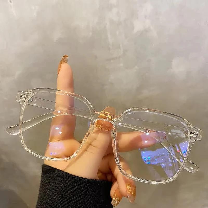 Square Polygon Frame Plain Blue Membrane Glasses All Can Match Men Women Fashion Glasses Lenses Blocking Glasses Eyewear