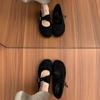 Retro Mori literary and artistic style frosted leather Mary Jane shoes one-word buckle with shallow mouth round head flat-bottomed ballet single shoes