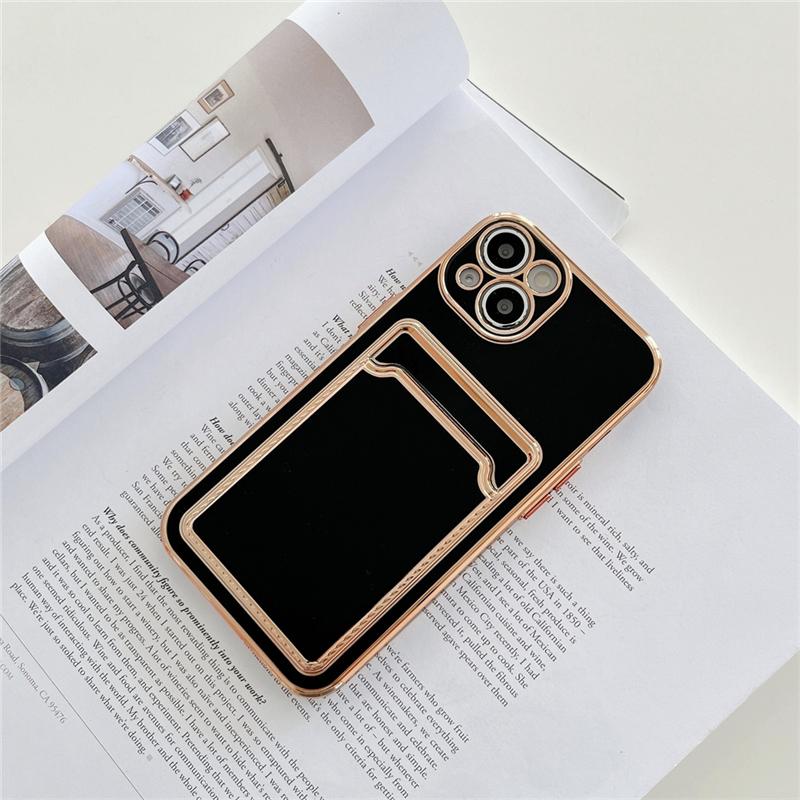 Luxus Goldbeschichtung Kartenfach Handyhülle für iPhone 13 12 11 Pro Max XR XS Max X 7 8 Plus Brieftasche Weiche Silikon Stoßfeste Hülle