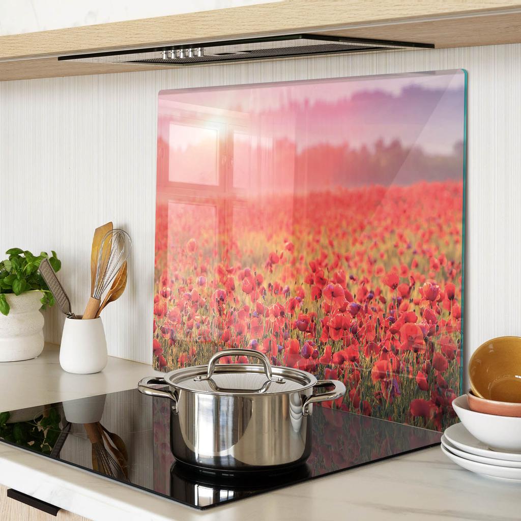 Glass Decorative Snack Serving Board Poppy Seed Field 60x52 Cm