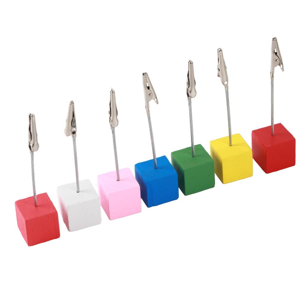 7pcs Card Stands Simple Portable Table Number Holders with Colorful Wooden Base for Photos Cards Notes Decoration