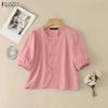 ZANZEA Blusa feminina casual gola redonda cor sólida verão manga curta