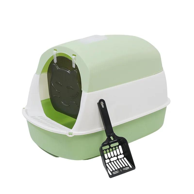 Spillproof Deodorant Cat Litter Box - Large Capacity Fully Enclosed Toilet Two-Way Shovel Closed Sandbox Pet Toilet for Cats
