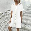 Spot, European and American summer new dresses simple solid color casual fashion lapel button shirt dress women