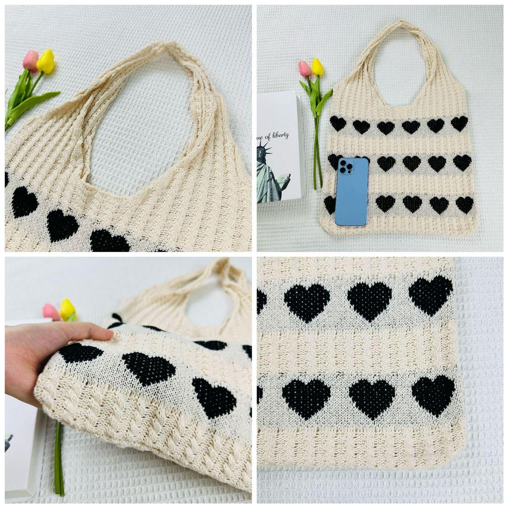 2023 Exclusive Large Capacity Heart Pattern Knitted Tote Bag