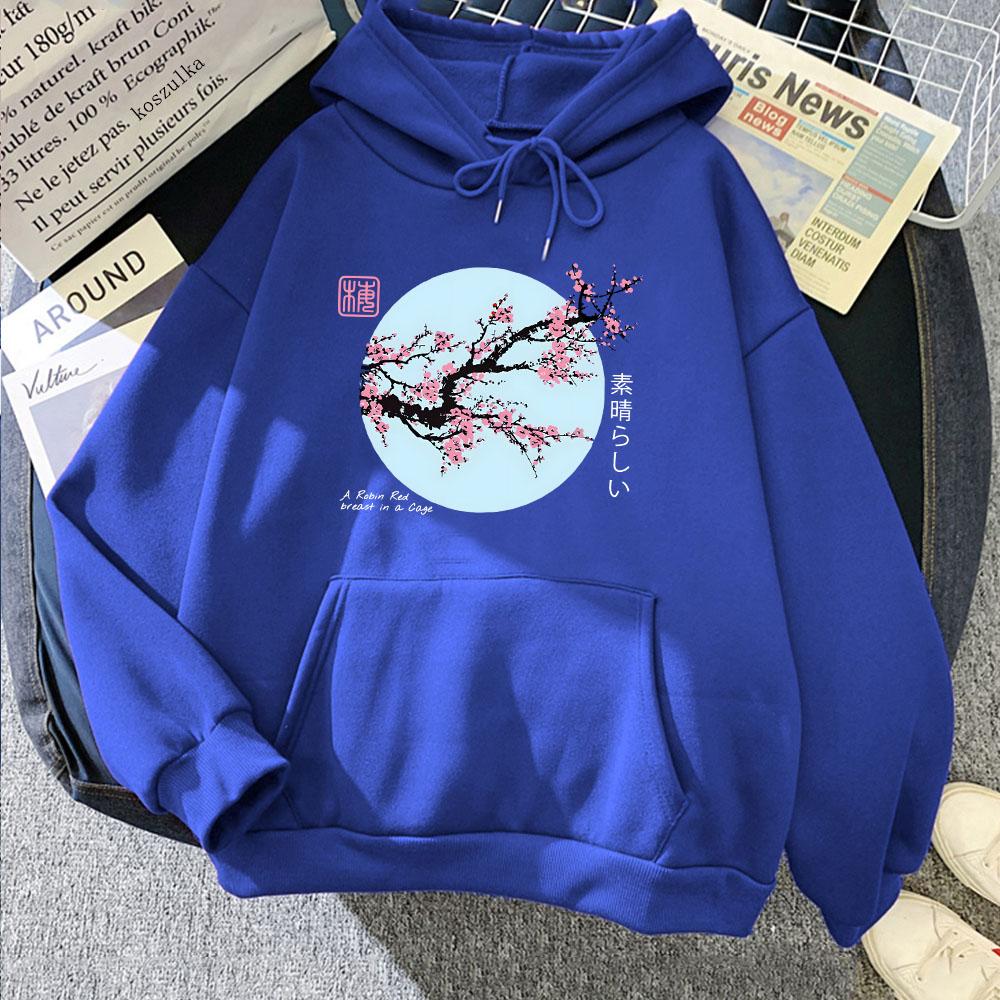 Japanese Blossom Sakura Printing Hoodies Long Sleeve Women/Men Casual Sweatshirts Winter Fleece Comfortable