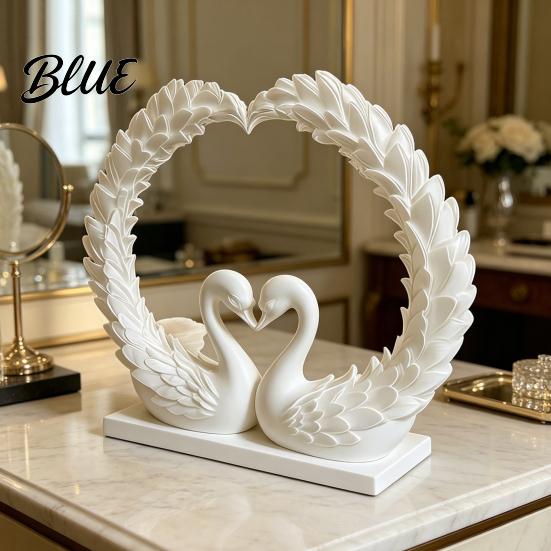 Romantic Home Accents Love Statue Heart Swan Shape 3D Printed Couple Figurine for Wedding Women Figurine Wife Modern Style